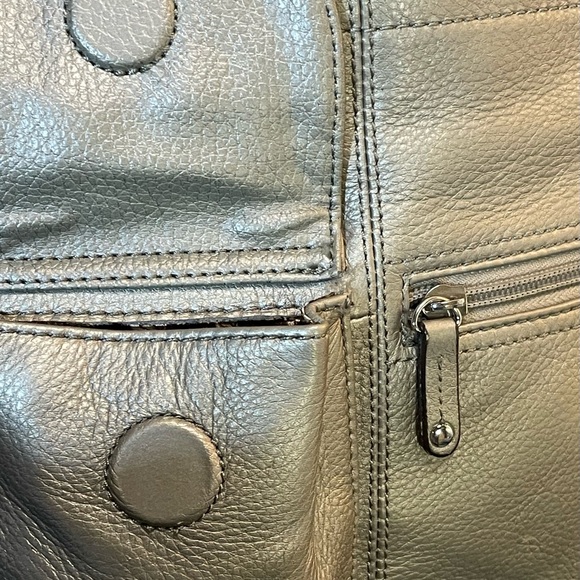 Metallic Gold Soft Leather Crossbody Multi Pocket Built in Side Wallet #H-24 - Picture 3 of 8